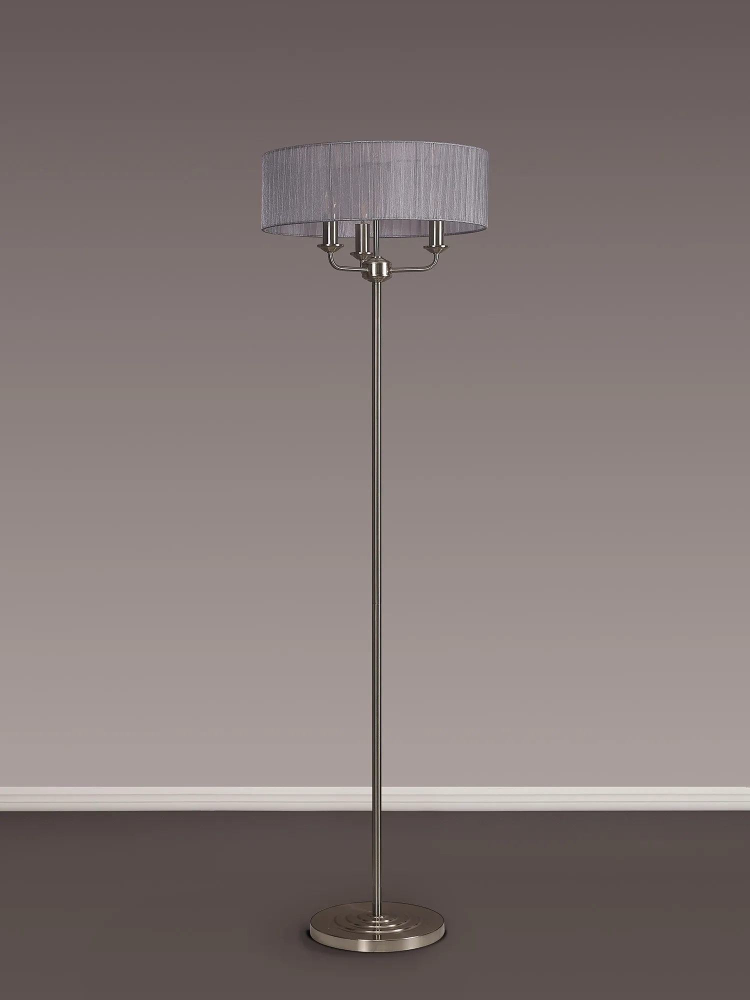 Banyan 45cm 3 Light Floor Lamp Satin Nickel, Grey DK0930  Deco Banyan SN GR